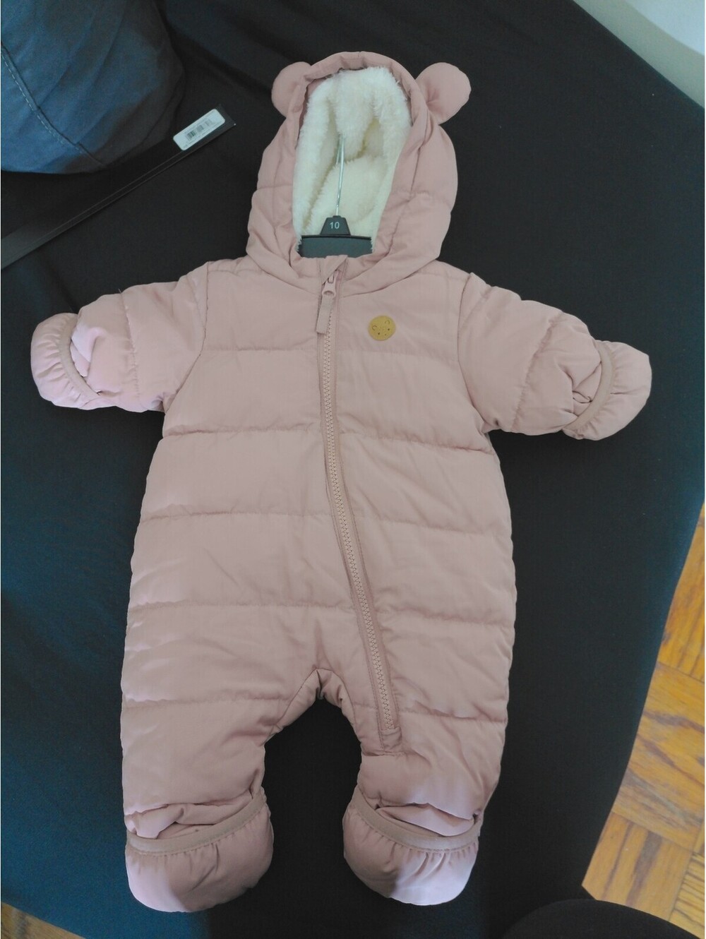 H&M Snowsuit Bunting Baby Girls Pink Sherpa Lined Hooded Bear Ears Size NB